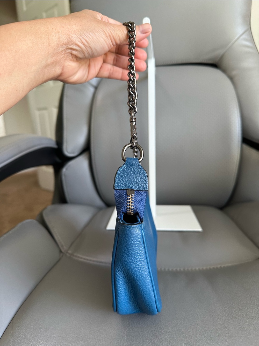 Coach Nolita 19 C1580-F53340 Blue Leather Mini Bag w/ Gunmetal Chain Strap, VGUC - Picture 4 of 8